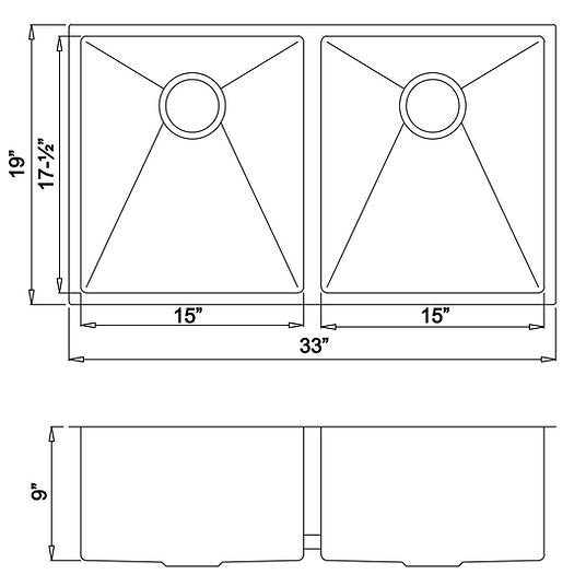 Wells Sinkware The Chef's 33" Rectangle Undermount Handcrafted 16-Gauge Stainless Steel Double Bowl Kitchen Sink 2 Bottom Protection Grid Racks and 2 Basket Strainers