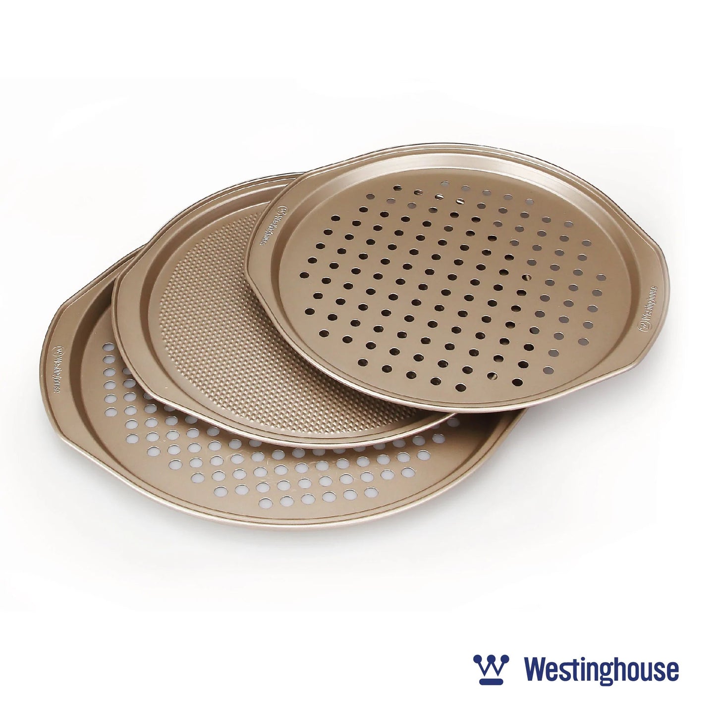 Westinghouse 3-Piece Carbon Steel Pizza Pan Set With Premium Non-stick Coating