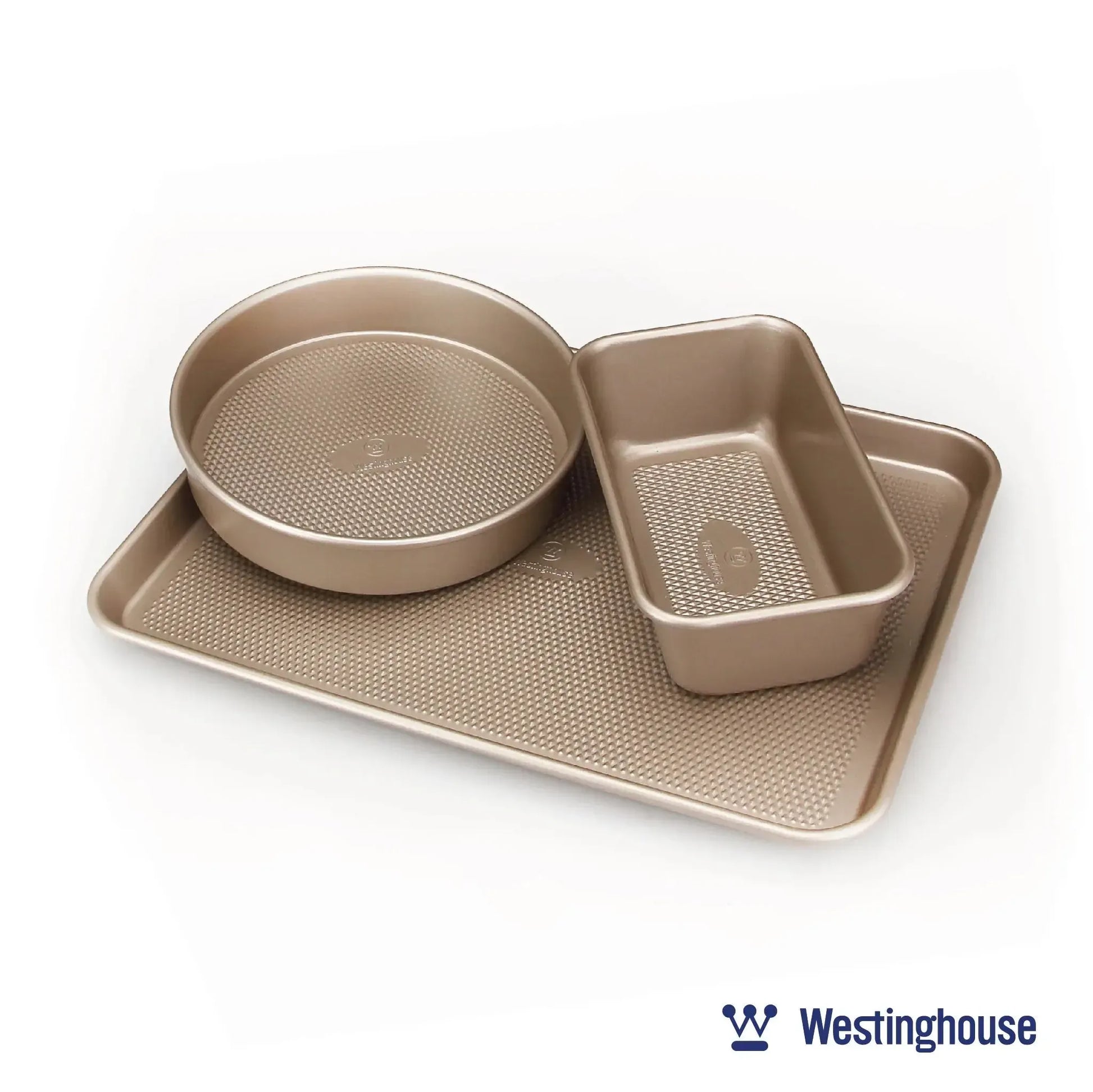 Westinghouse WH 2 Carbon Steel Baking Pan Set with 1 Loaf Pan 1 Round Pan 1 Cookie Tray Premium Non Stick Coating 3 Piece