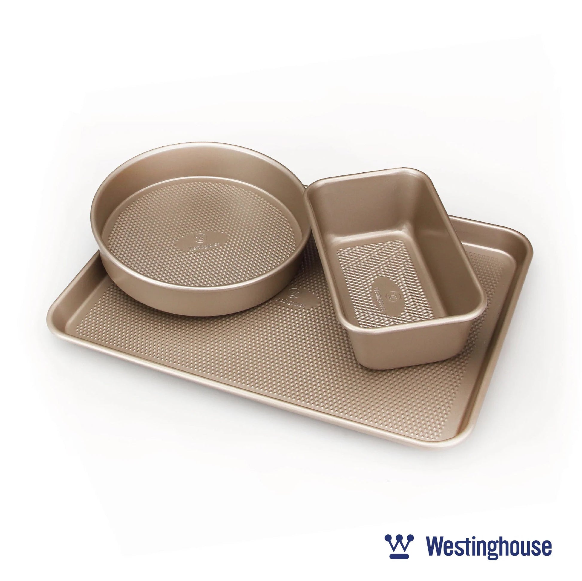 Westinghouse WH-2 Carbon Steel Baking Pan Set with 1 Loaf Pan 1 Round Pan & 1 Cookie Tray Premium Non-Stick Coating - 3 Piece