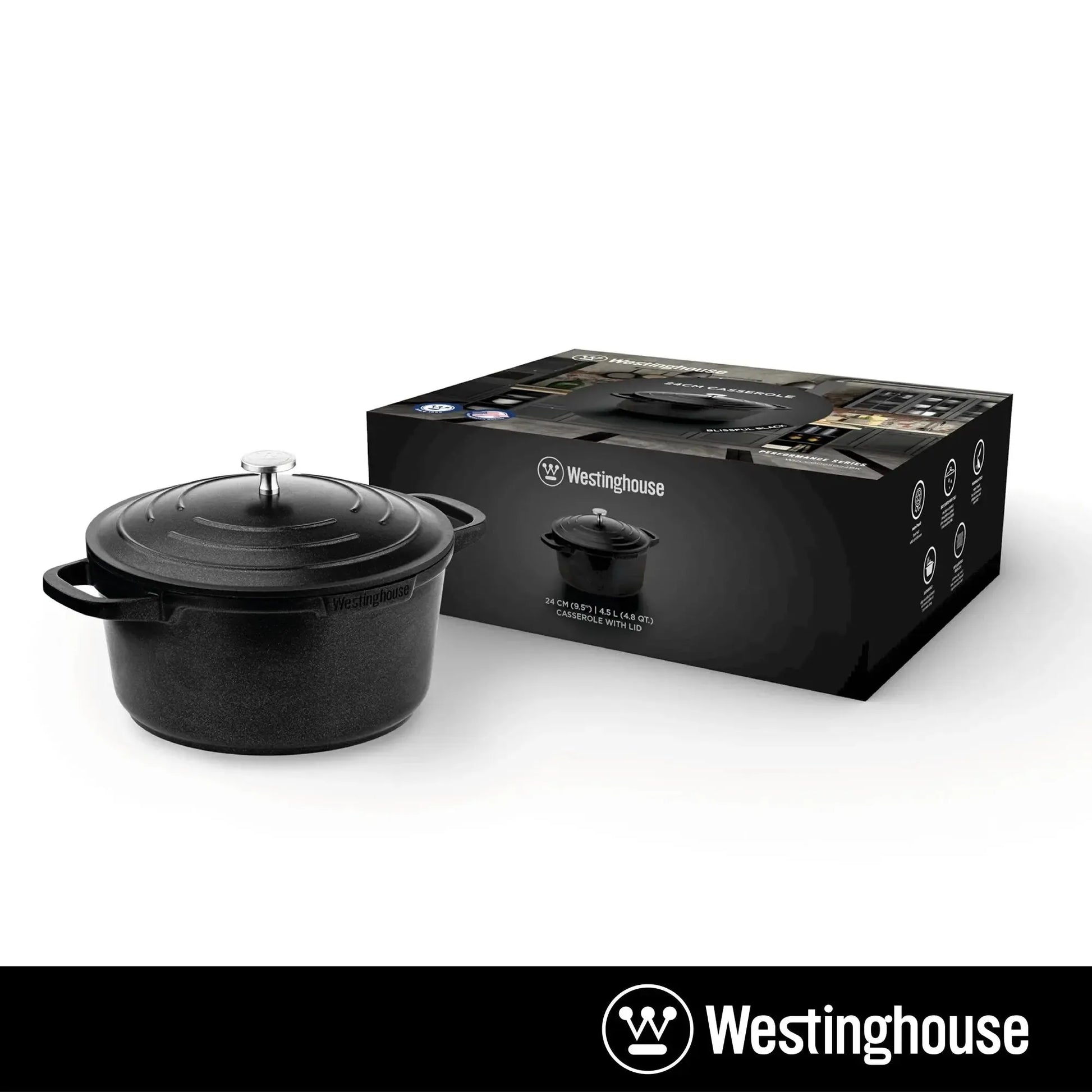 Westinghouse 9” 4 QT. Black Cast Aluminum Dutch Oven With Quantanium N ...