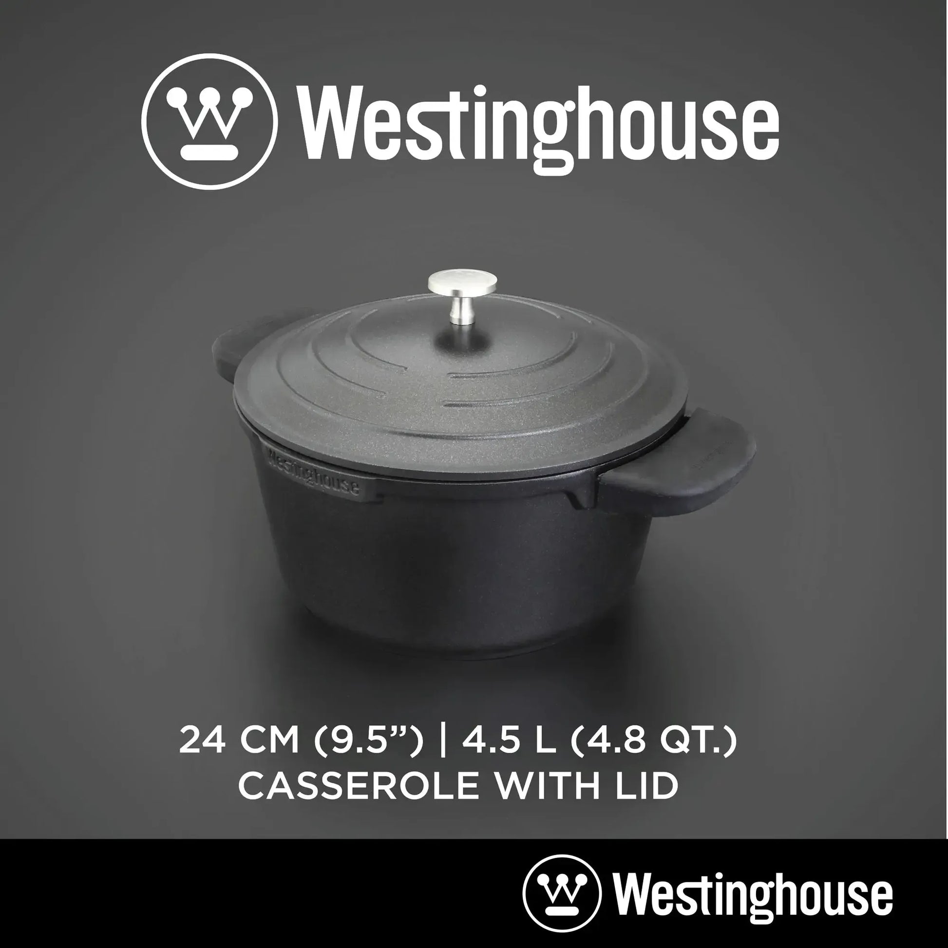 Westinghouse 9” 4 QT. Black Cast Aluminum Dutch Oven With Quantanium N ...