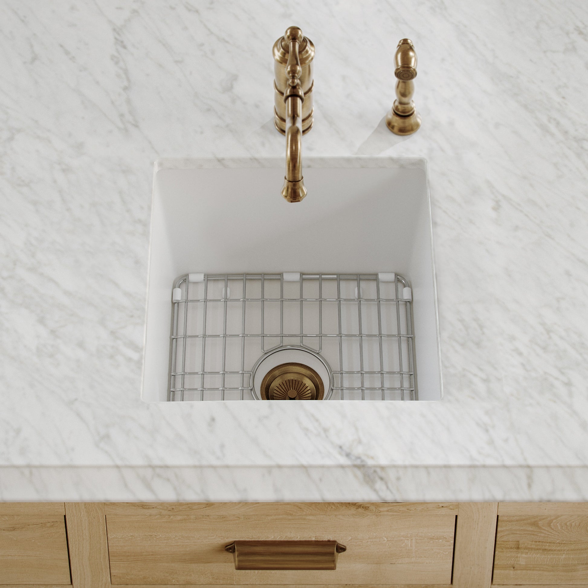 Whitehaus Fireclay 18" White Undermount / Drop-in Kitchen Sinks, Stainless Steel Grid Included