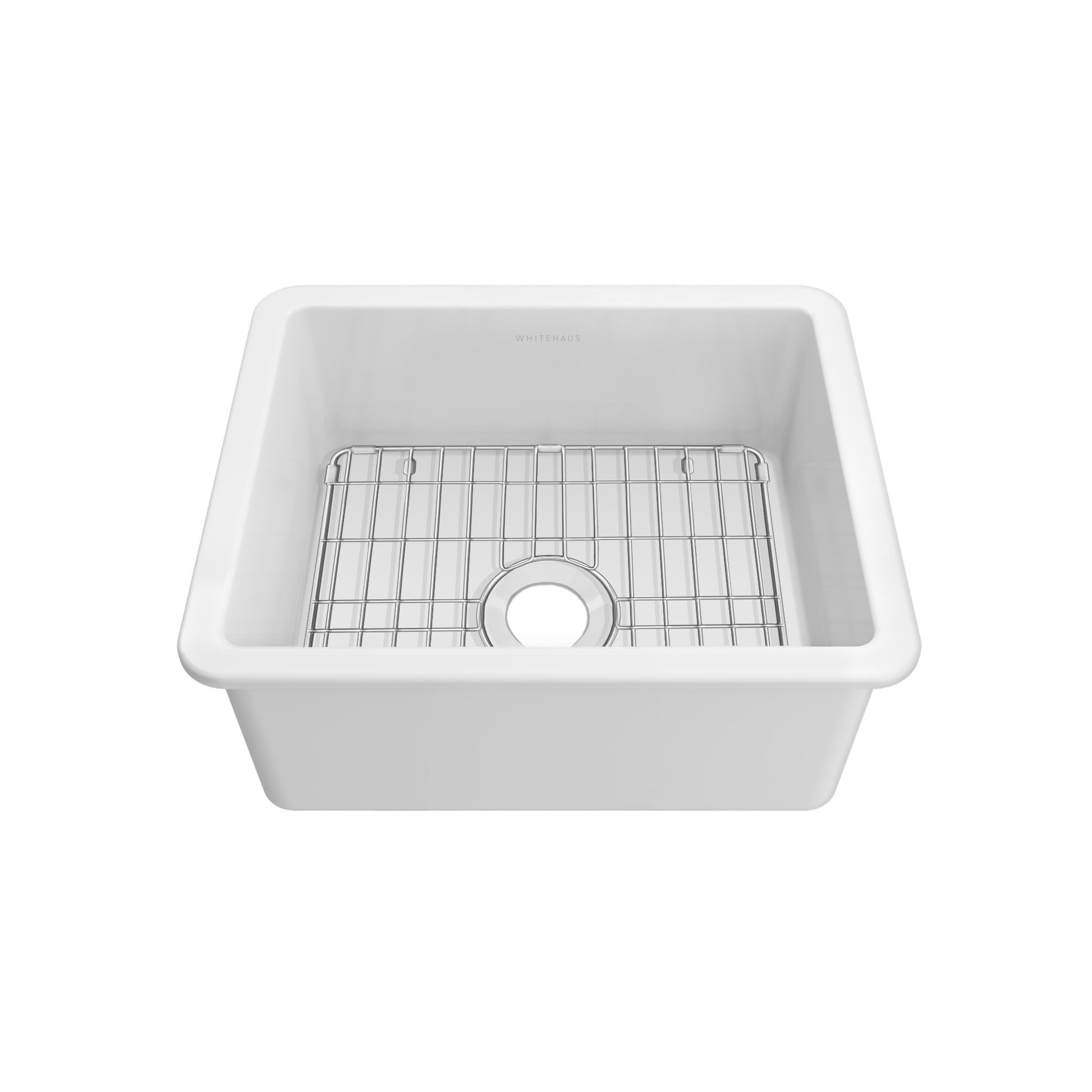 Whitehaus Fireclay 24" White Undermount / Drop-in Fireclay Kitchen Sinks, Stainless Steel Grid Included