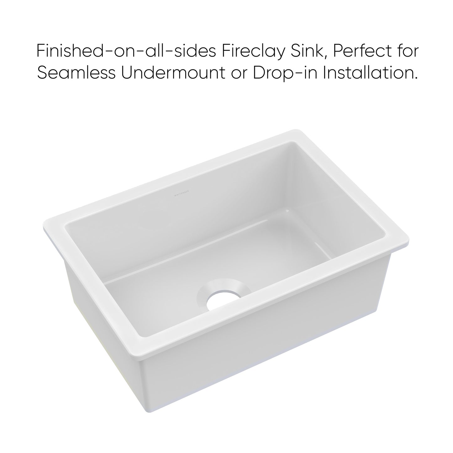 Whitehaus Fireclay 28" White Undermount / Drop-in Fireclay Kitchen Sinks, Stainless Steel Grid Included