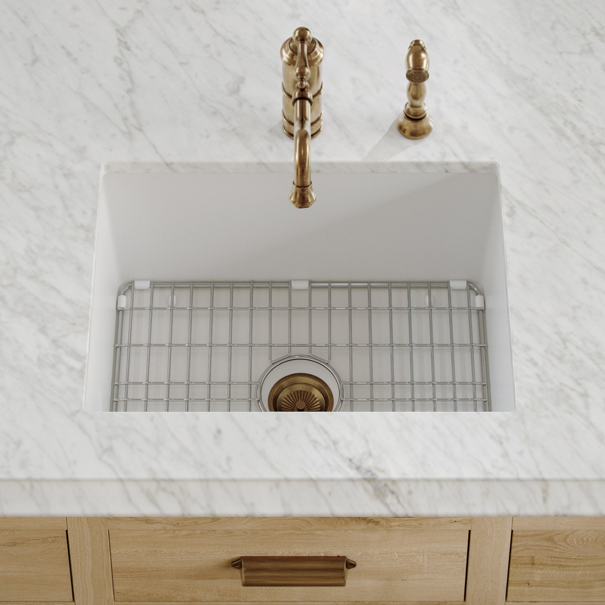 Whitehaus Fireclay 28" White Undermount / Drop-in Fireclay Kitchen Sinks, Stainless Steel Grid Included