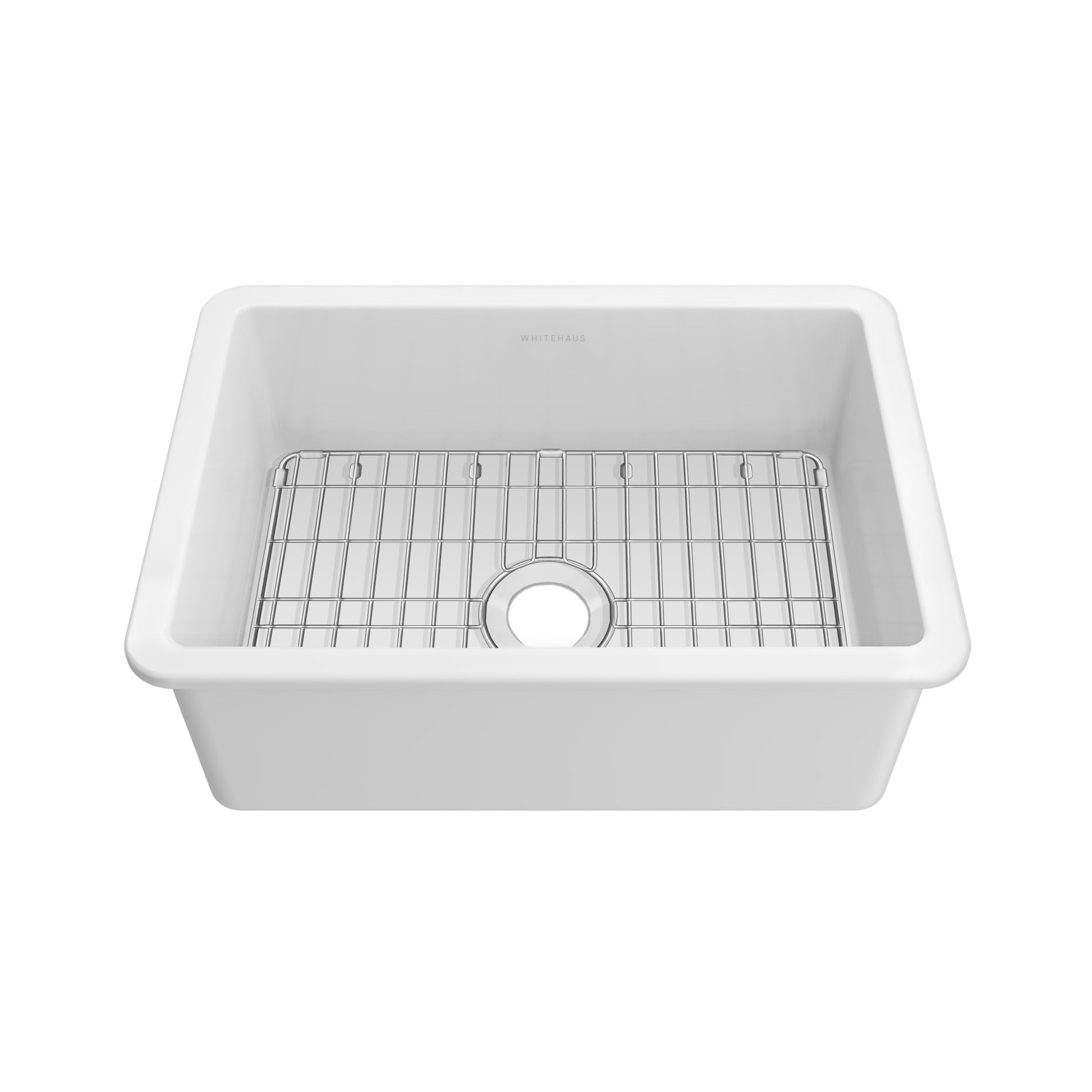 Whitehaus Fireclay 28" White Undermount / Drop-in Fireclay Kitchen Sinks, Stainless Steel Grid Included