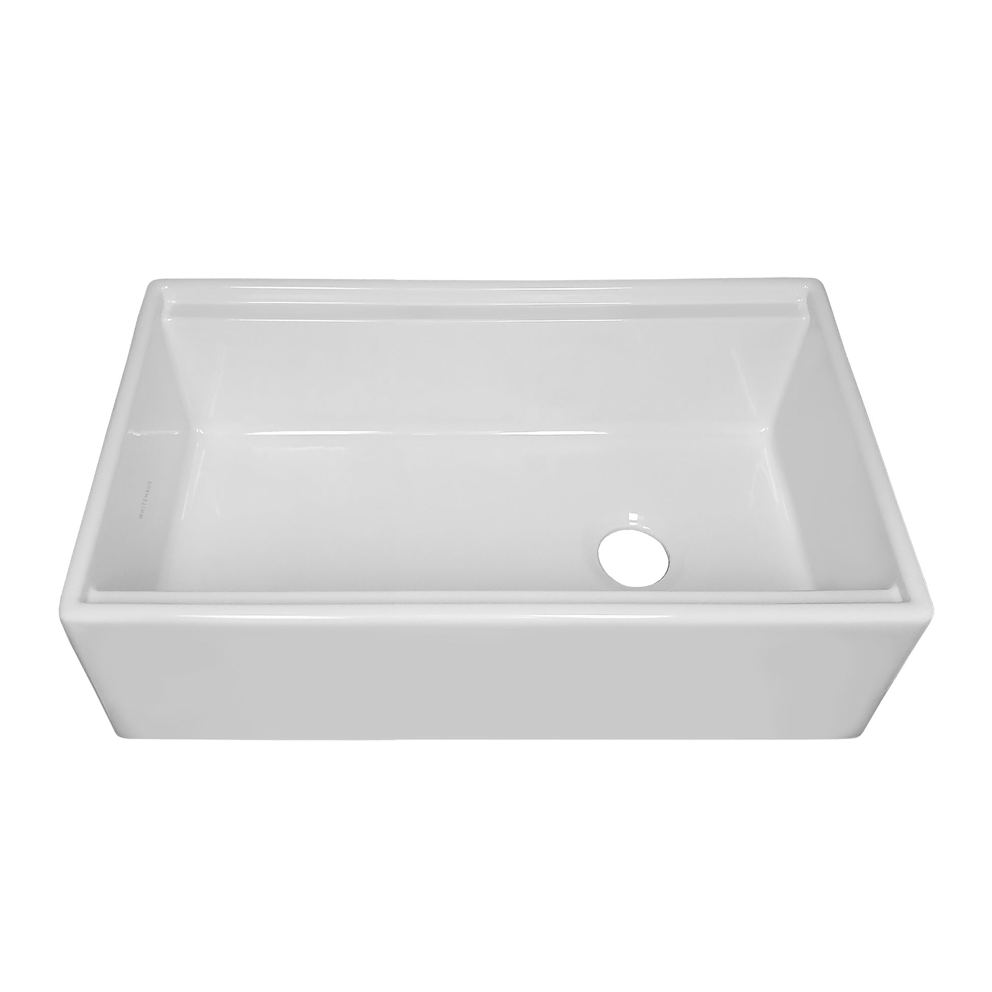 Whitehaus Fireclay 30" White Reversible Single Bowl Sink Set With Smooth Front Apron, Walnut Wood Cutting Board and Stainless Steel Grid