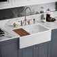 Whitehaus Fireclay 30" White Reversible Single Bowl Sink Set With Smooth Front Apron, Walnut Wood Cutting Board and Stainless Steel Grid