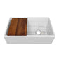 Whitehaus Fireclay 30" White Reversible Single Bowl Sink Set With Smooth Front Apron, Walnut Wood Cutting Board and Stainless Steel Grid