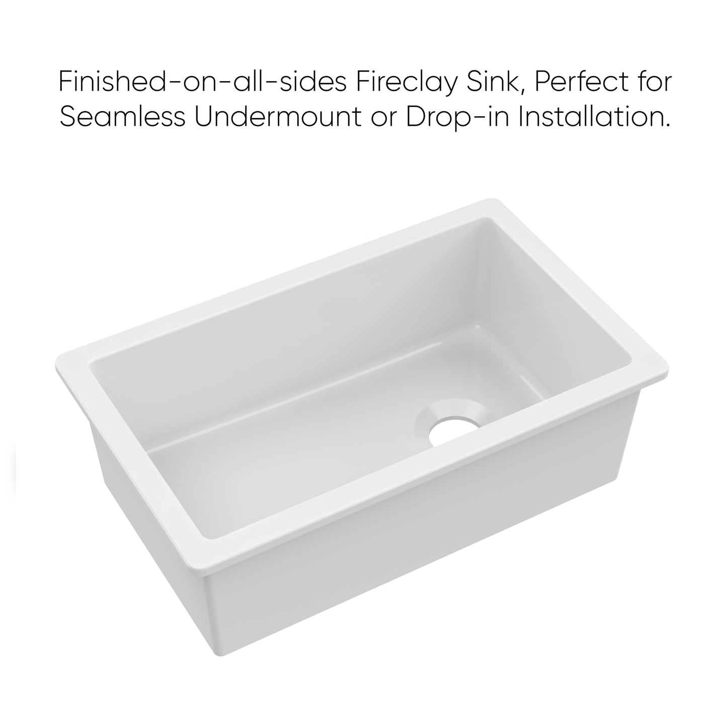 Whitehaus Fireclay 31" White Undermount / Drop-in Fireclay Kitchen Sinks, Stainless Steel Grid Included