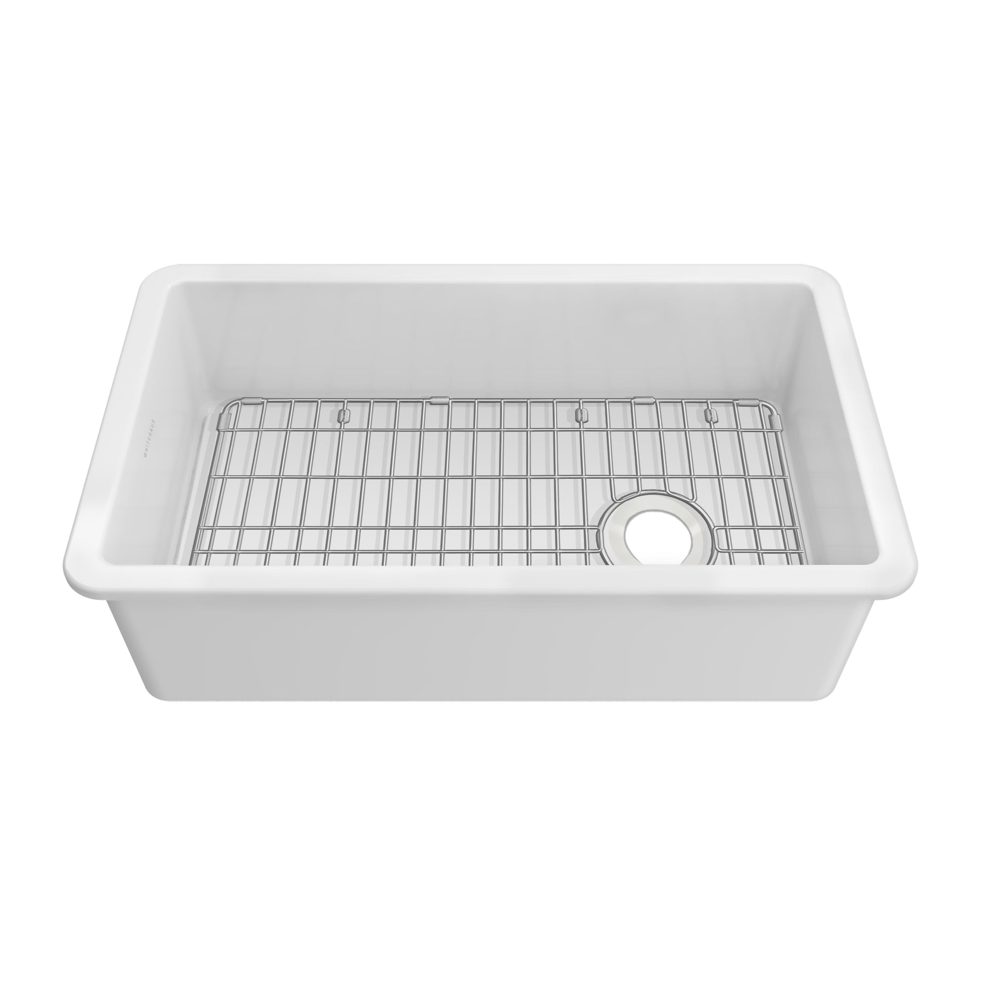 Whitehaus Fireclay 31" White Undermount / Drop-in Fireclay Kitchen Sinks, Stainless Steel Grid Included