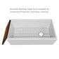 Whitehaus Fireclay 33" White Reversible Single Bowl Sink Set With Smooth Front Apron, Walnut Wood Cutting Board and Stainless Steel Grid