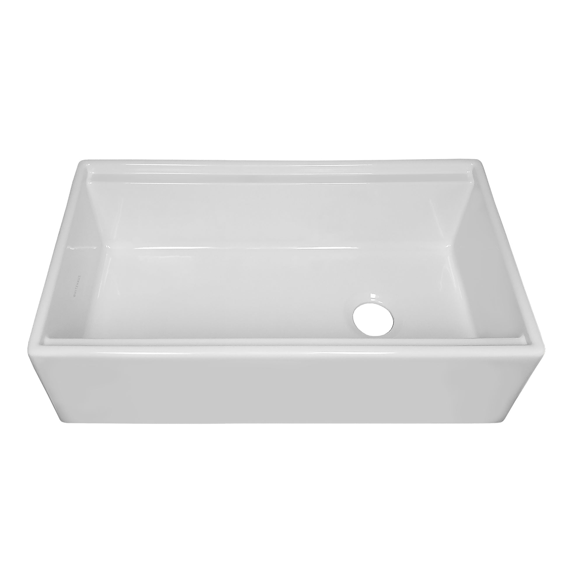 Whitehaus Fireclay 33" White Reversible Single Bowl Sink Set With Smooth Front Apron, Walnut Wood Cutting Board and Stainless Steel Grid
