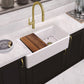 Whitehaus Fireclay 33" White Reversible Single Bowl Sink Set With Smooth Front Apron, Walnut Wood Cutting Board and Stainless Steel Grid