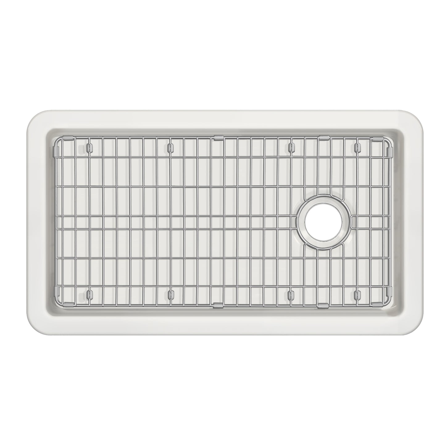 Whitehaus Fireclay 34" White Undermount / Drop-in Fireclay Kitchen Sinks, Stainless Steel Grid Included
