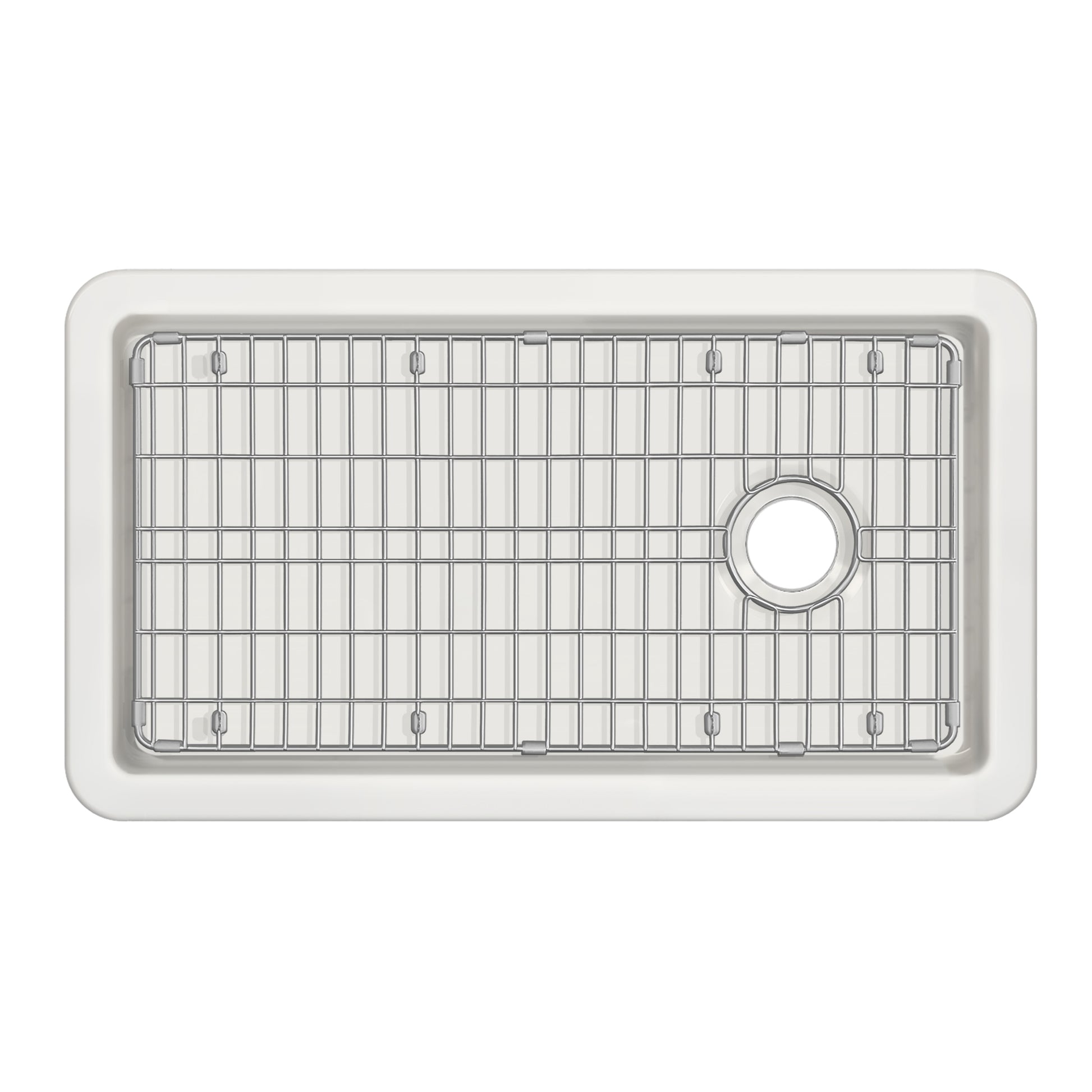 Whitehaus Fireclay 34" White Undermount / Drop-in Fireclay Kitchen Sinks, Stainless Steel Grid Included