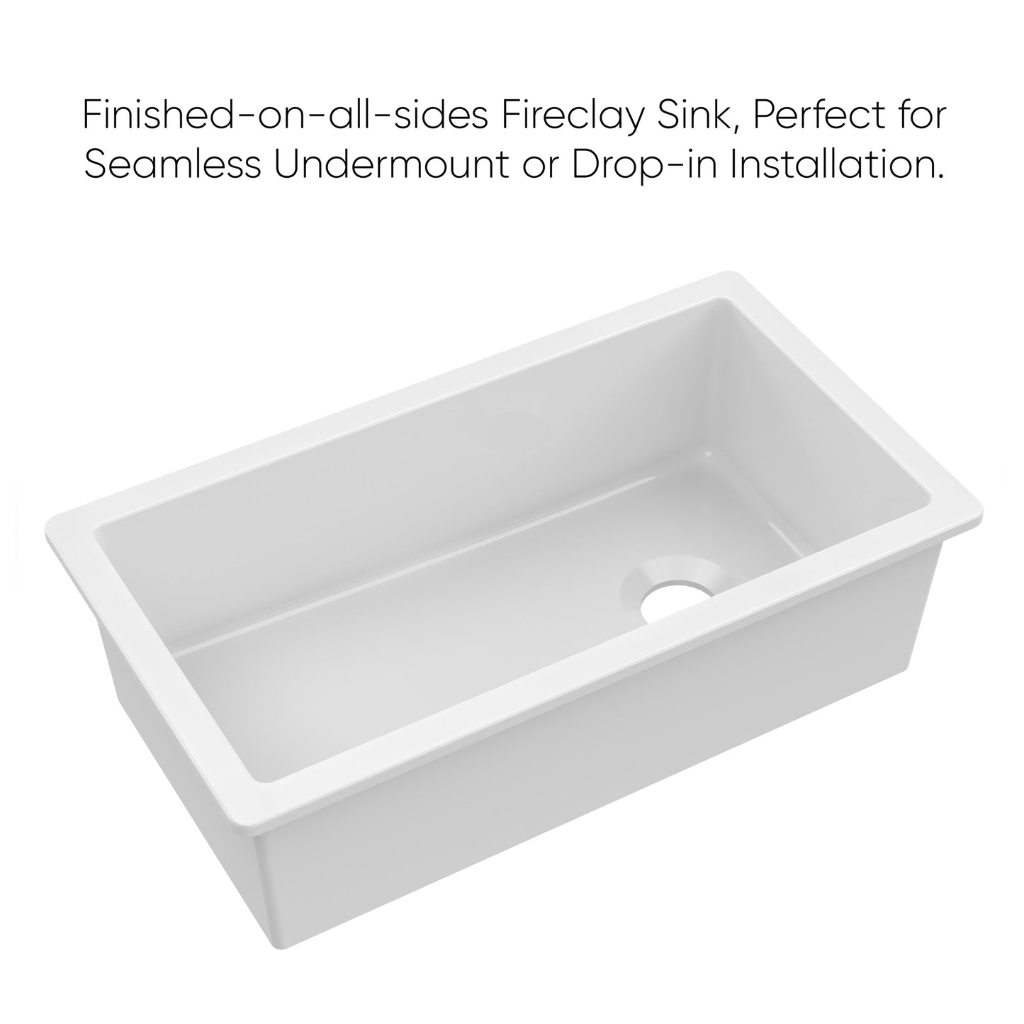 Whitehaus Fireclay 34" White Undermount / Drop-in Fireclay Kitchen Sinks, Stainless Steel Grid Included