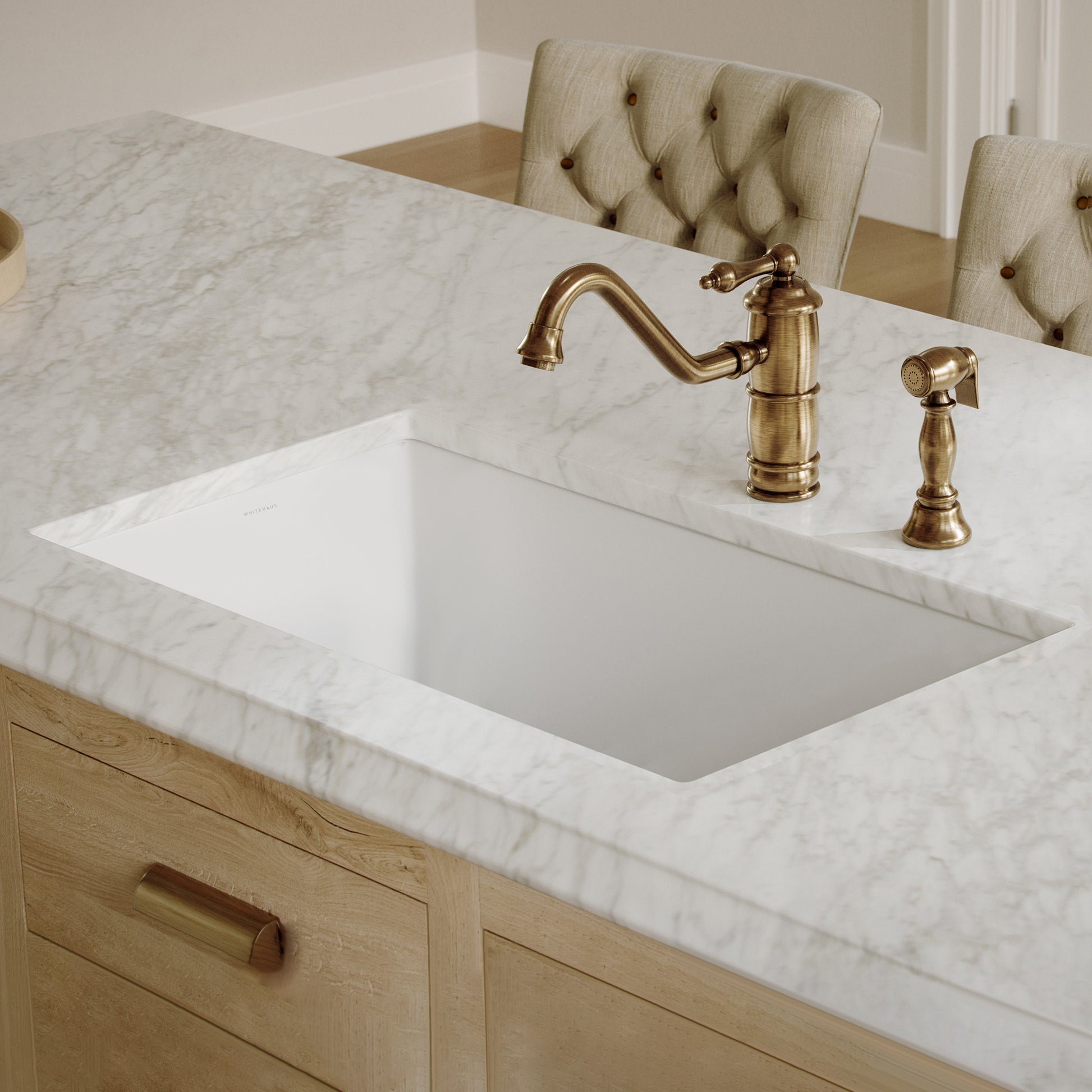 Whitehaus Fireclay 34" White Undermount / Drop-in Fireclay Kitchen Sinks, Stainless Steel Grid Included