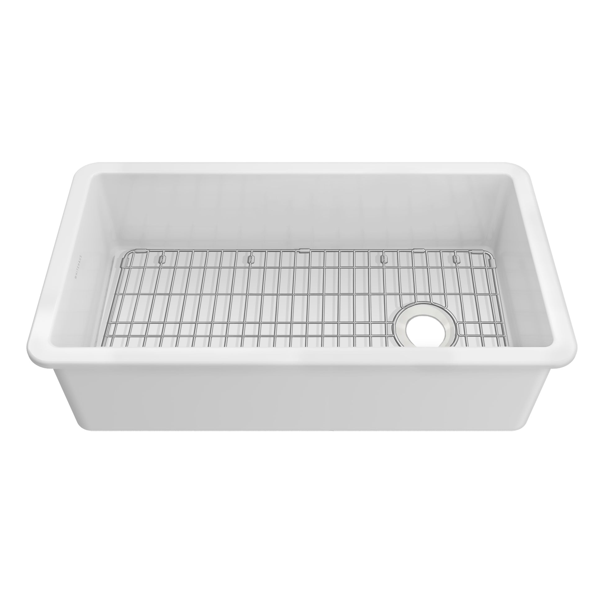 Whitehaus Fireclay 34" White Undermount / Drop-in Fireclay Kitchen Sinks, Stainless Steel Grid Included