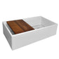 Whitehaus Fireclay 36" White Reversible Single Bowl Sink Set With Smooth Front Apron, Walnut Wood Cutting Board and Stainless Steel Grid