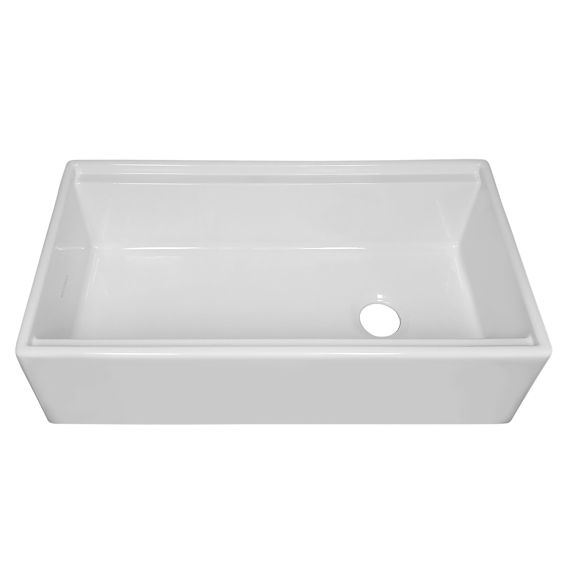 Whitehaus Fireclay 36" White Reversible Single Bowl Sink Set With Smooth Front Apron, Walnut Wood Cutting Board and Stainless Steel Grid