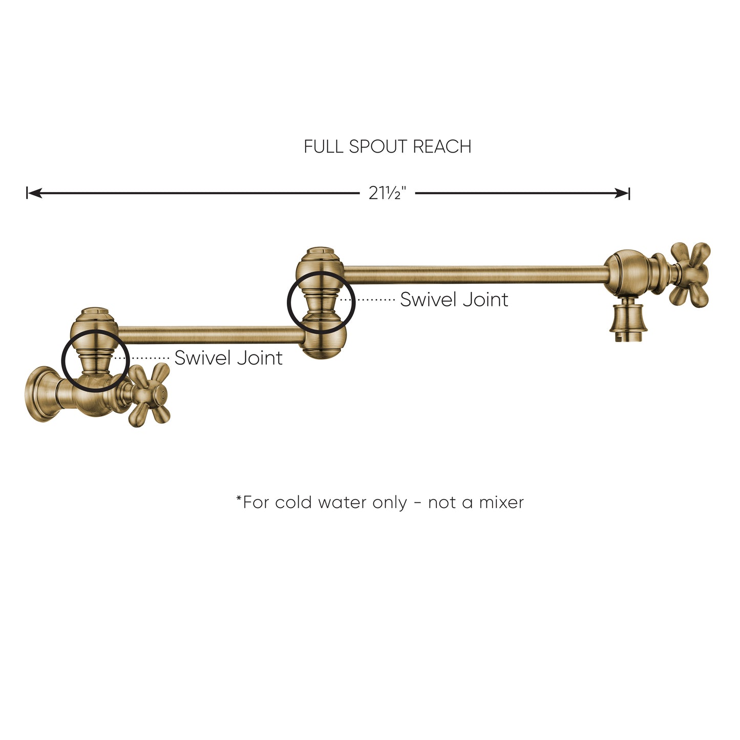 Whitehaus Vintage III Plus Antique Brass Brass Wall Mount Retractable Swing Spout Pot Filler With Cross Handles