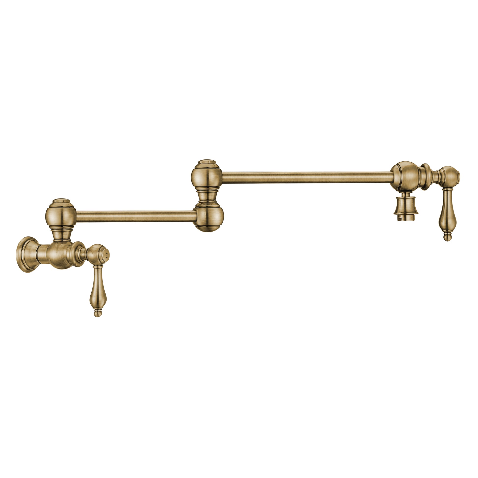 Whitehaus Vintage III Plus Antique Brass Brass Wall Mount Retractable Swing Spout Pot Filler With Lever Handles