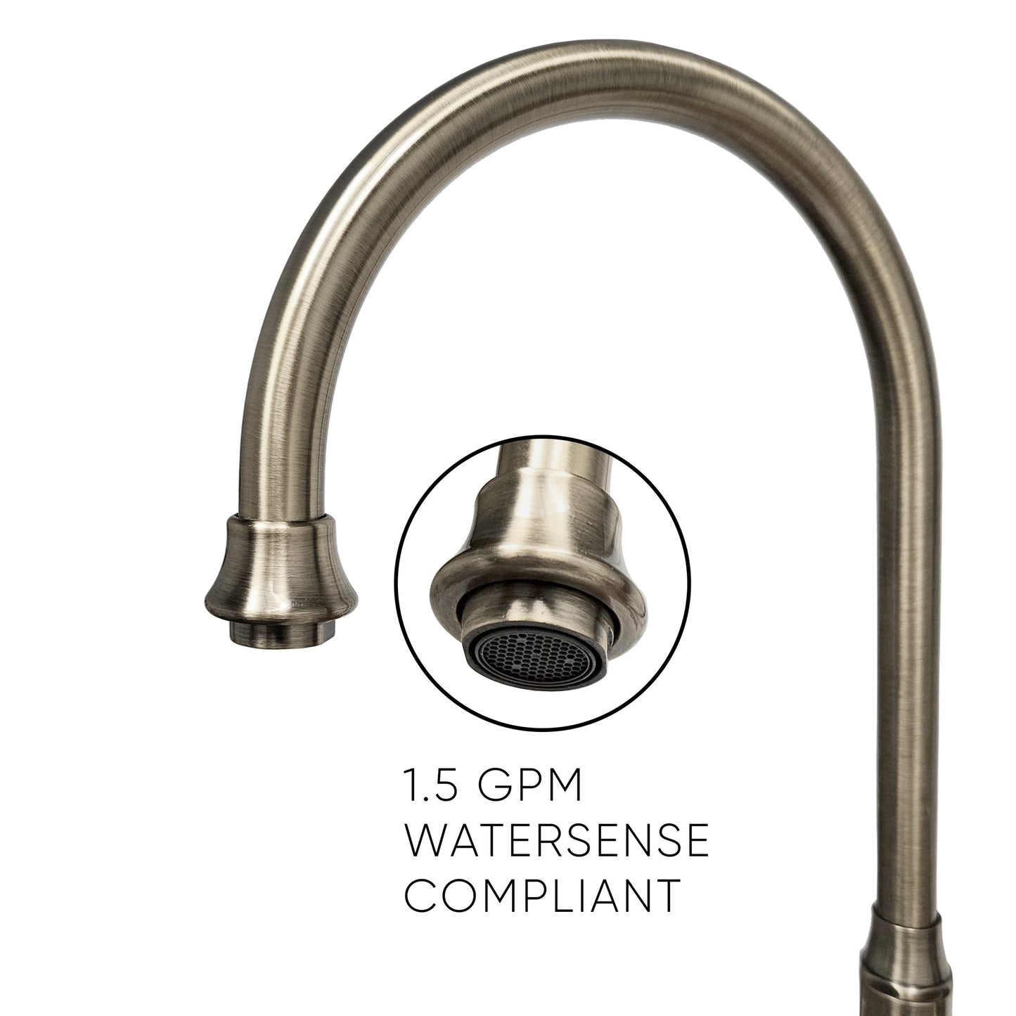Whitehaus Vintage III Plus Brushed Nickel Brass Bridge Faucet With Long Gooseneck Swivel Spout, Cross Handles and Solid Brass Side Spray