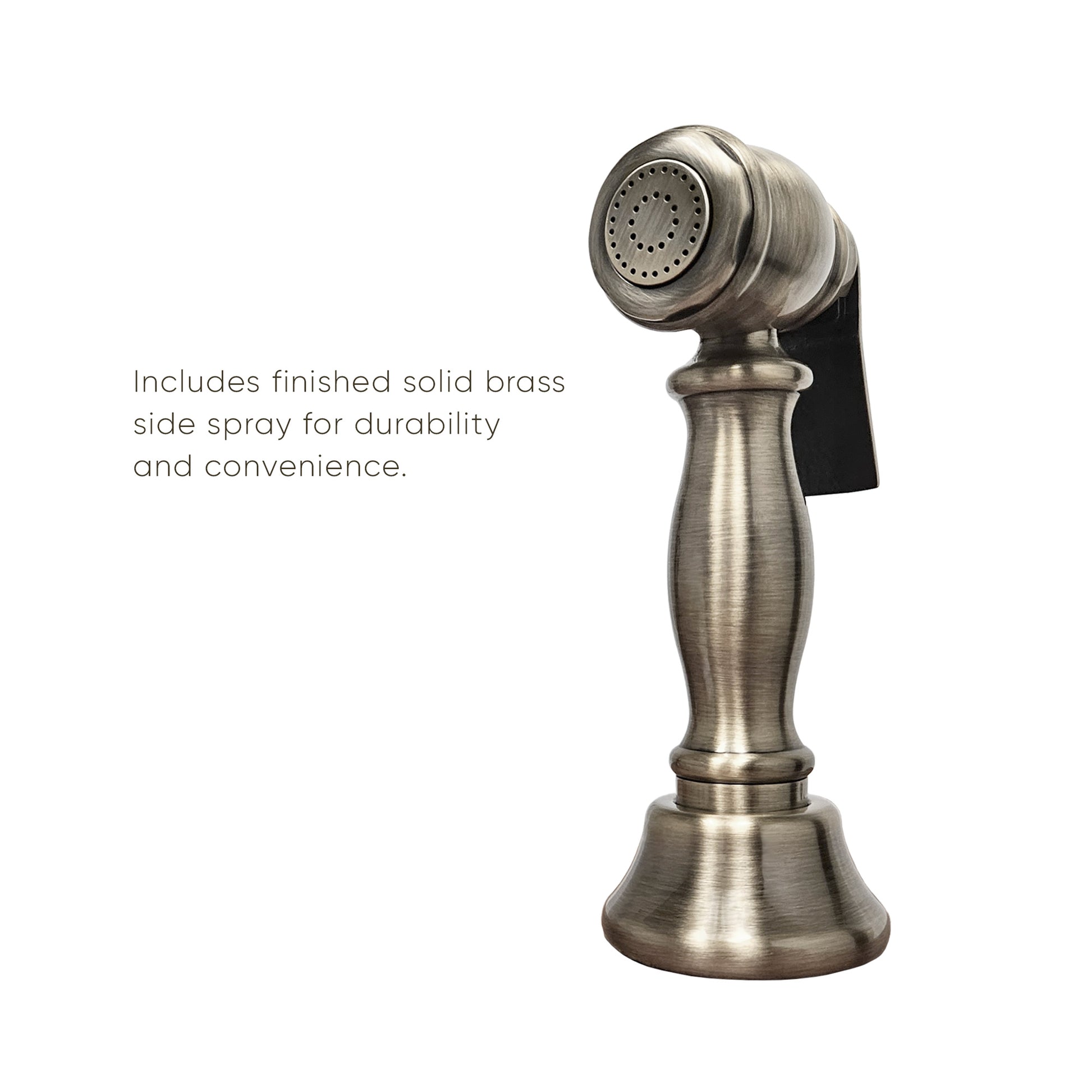 Whitehaus Vintage III Plus Brushed Nickel Brass Bridge Faucet With Long Gooseneck Swivel Spout, Lever Handles and Solid Brass Side Spray