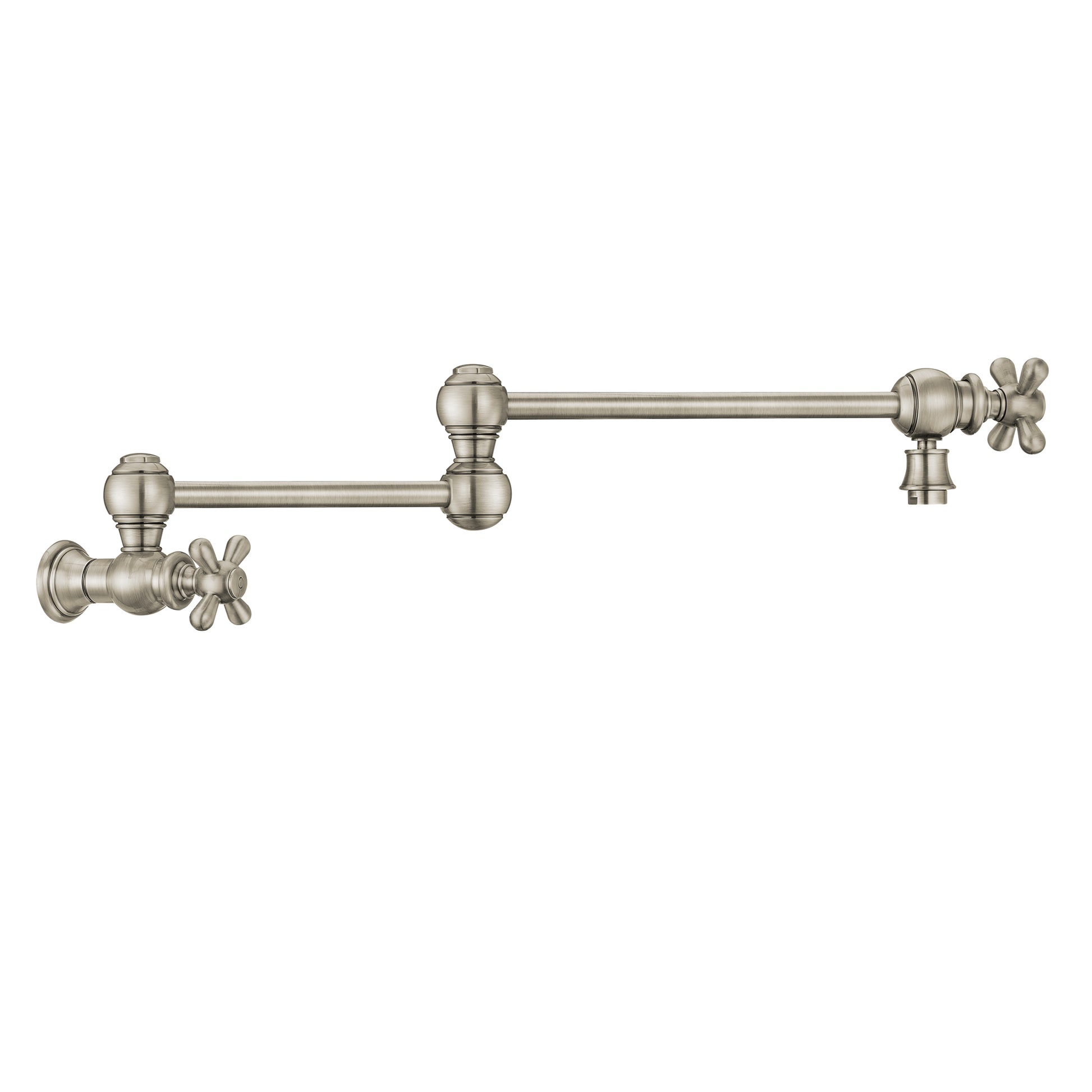 Whitehaus Vintage III Plus Brushed Nickel Brass Wall Mount Retractable Swing Spout Pot Filler With Cross Handles