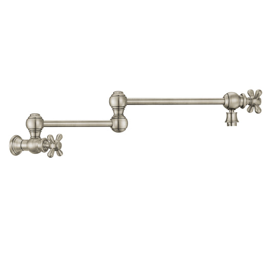 Whitehaus Vintage III Plus Brushed Nickel Brass Wall Mount Retractable Swing Spout Pot Filler With Cross Handles
