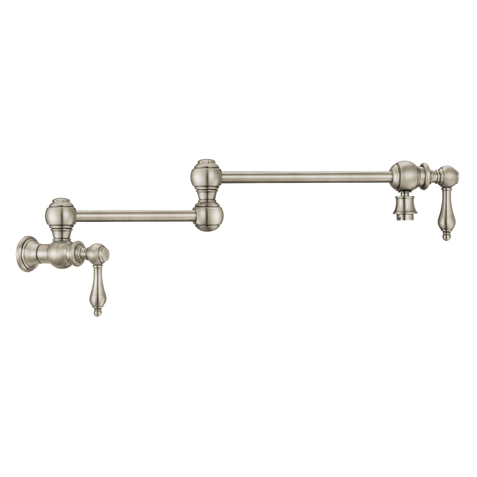 Whitehaus Vintage III Plus Brushed Nickel Brass Wall Mount Retractable Swing Spout Pot Filler With Lever Handles