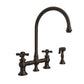 Whitehaus Vintage III Plus Oil Rubbed Bronze Brass Bridge Faucet With Long Gooseneck Swivel Spout, Cross Handles and Solid Brass Side Spray