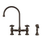 Whitehaus Vintage III Plus Oil Rubbed Bronze Brass Bridge Faucet With Long Gooseneck Swivel Spout, Cross Handles and Solid Brass Side Spray
