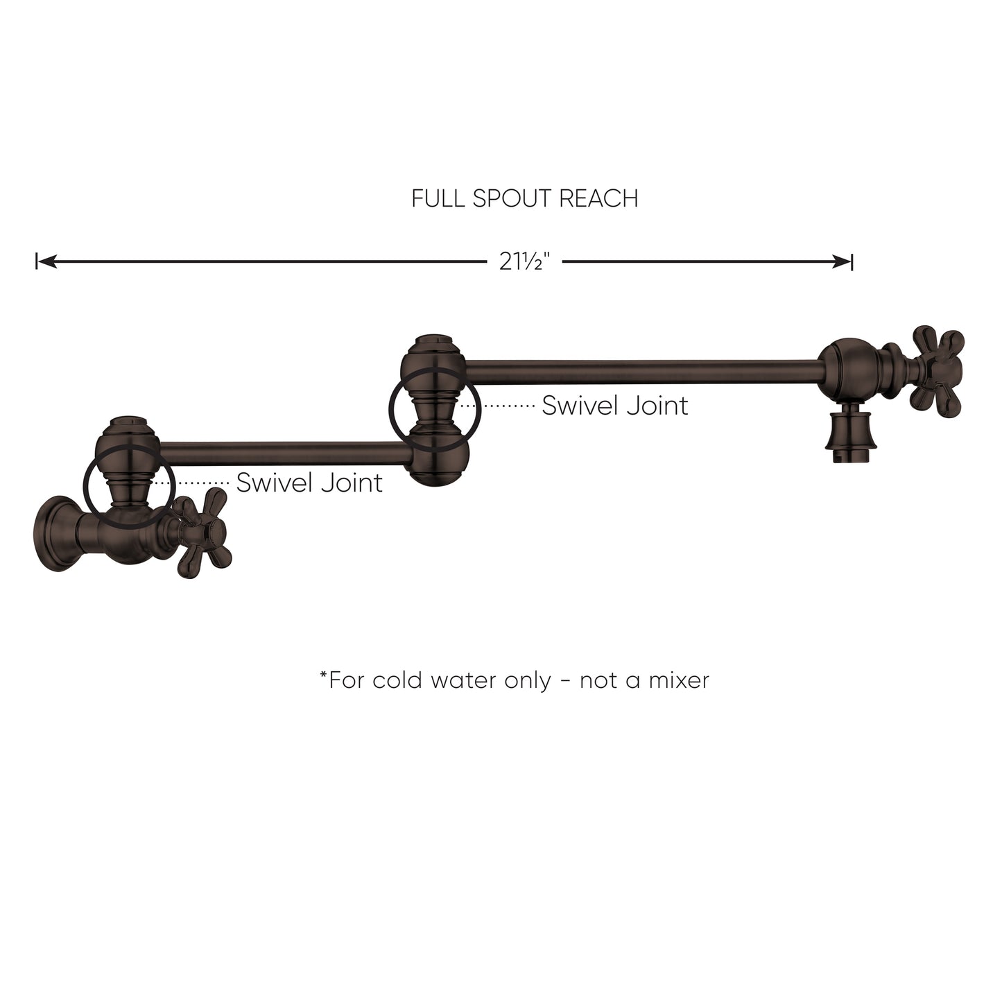 Whitehaus Vintage III Plus Oil Rubbed Bronze Brass Wall Mount Retractable Swing Spout Pot Filler With Cross Handles