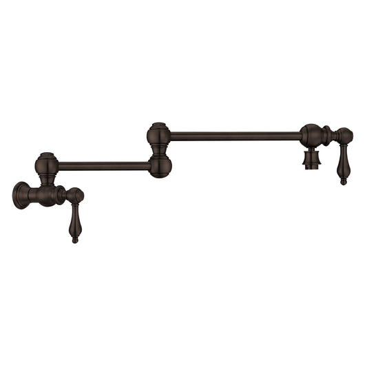 Whitehaus Vintage III Plus Oil Rubbed Bronze Brass Wall Mount Retractable Swing Spout Pot Filler With Lever Handles