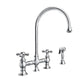 Whitehaus Vintage III Plus Polished Chrome Brass Bridge Faucet With Long Gooseneck Swivel Spout, Cross Handles and Solid Brass Side Spray