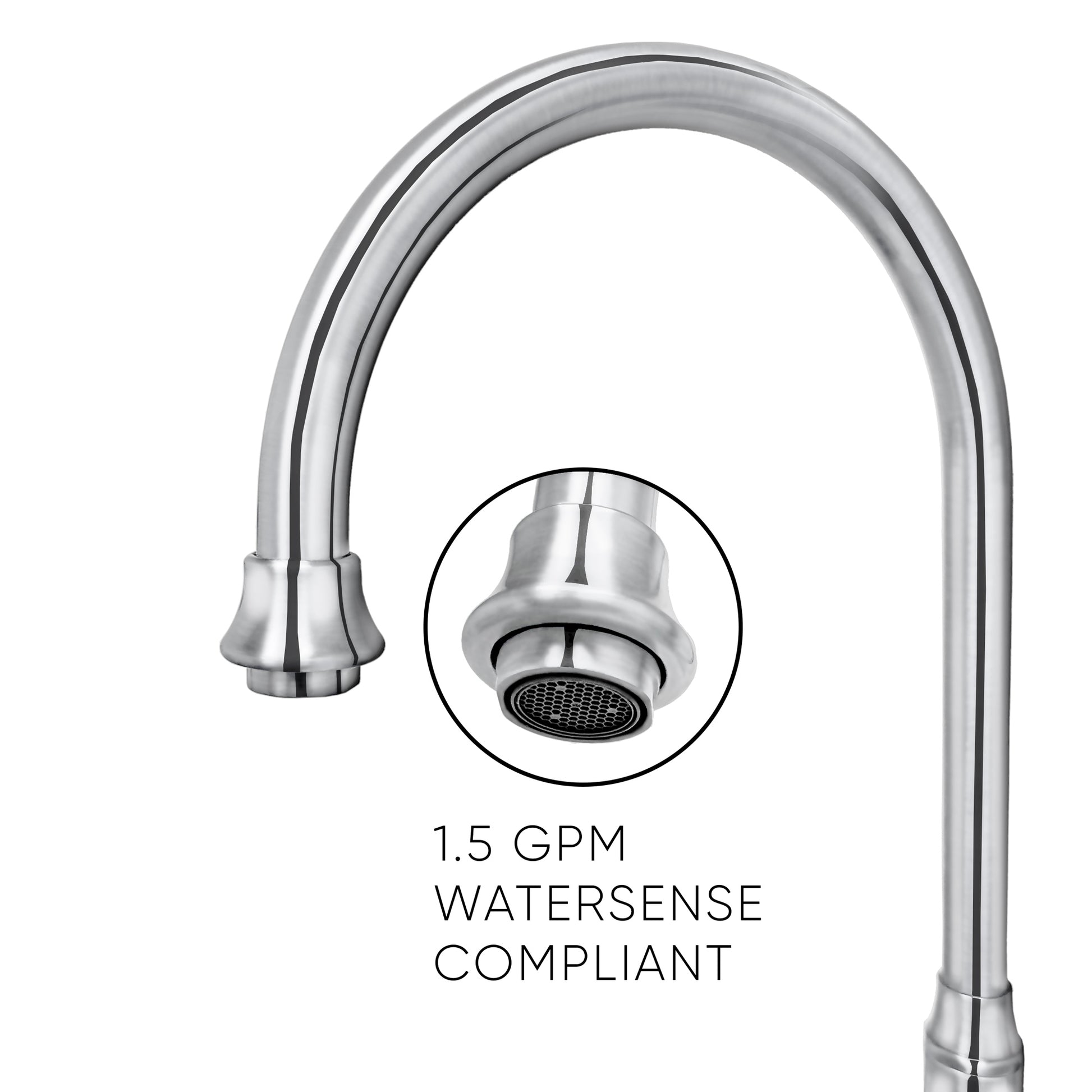 Whitehaus Vintage III Plus Polished Chrome Brass Bridge Faucet With Long Gooseneck Swivel Spout, Cross Handles and Solid Brass Side Spray