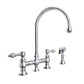 Whitehaus Vintage III Plus Polished Chrome Brass Bridge Faucet With Long Gooseneck Swivel Spout, Lever Handles and Solid Brass Side Spray