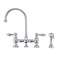 Whitehaus Vintage III Plus Polished Chrome Brass Bridge Faucet With Long Gooseneck Swivel Spout, Lever Handles and Solid Brass Side Spray