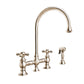 Whitehaus Vintage III Plus Polished Nickel Brass Bridge Faucet With Long Gooseneck Swivel Spout, Cross Handles and Solid Brass Side Spray