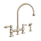 Whitehaus Vintage III Plus Polished Nickel Brass Bridge Faucet With Long Gooseneck Swivel Spout, Lever Handles and Solid Brass Side Spray