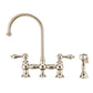 Whitehaus Vintage III Plus Polished Nickel Brass Bridge Faucet With Long Gooseneck Swivel Spout, Lever Handles and Solid Brass Side Spray