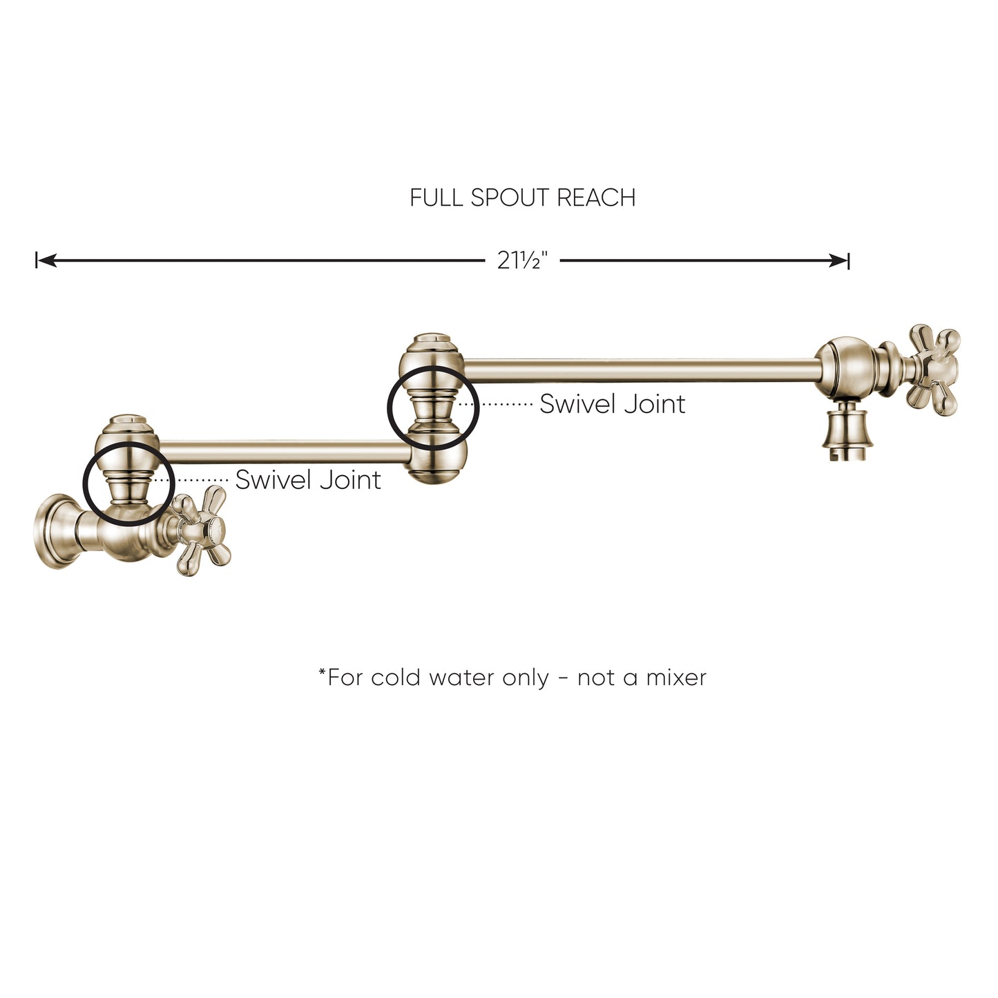 Whitehaus Vintage III Plus Polished Nickel Brass Wall Mount Retractable Swing Spout Pot Filler With Cross Handles