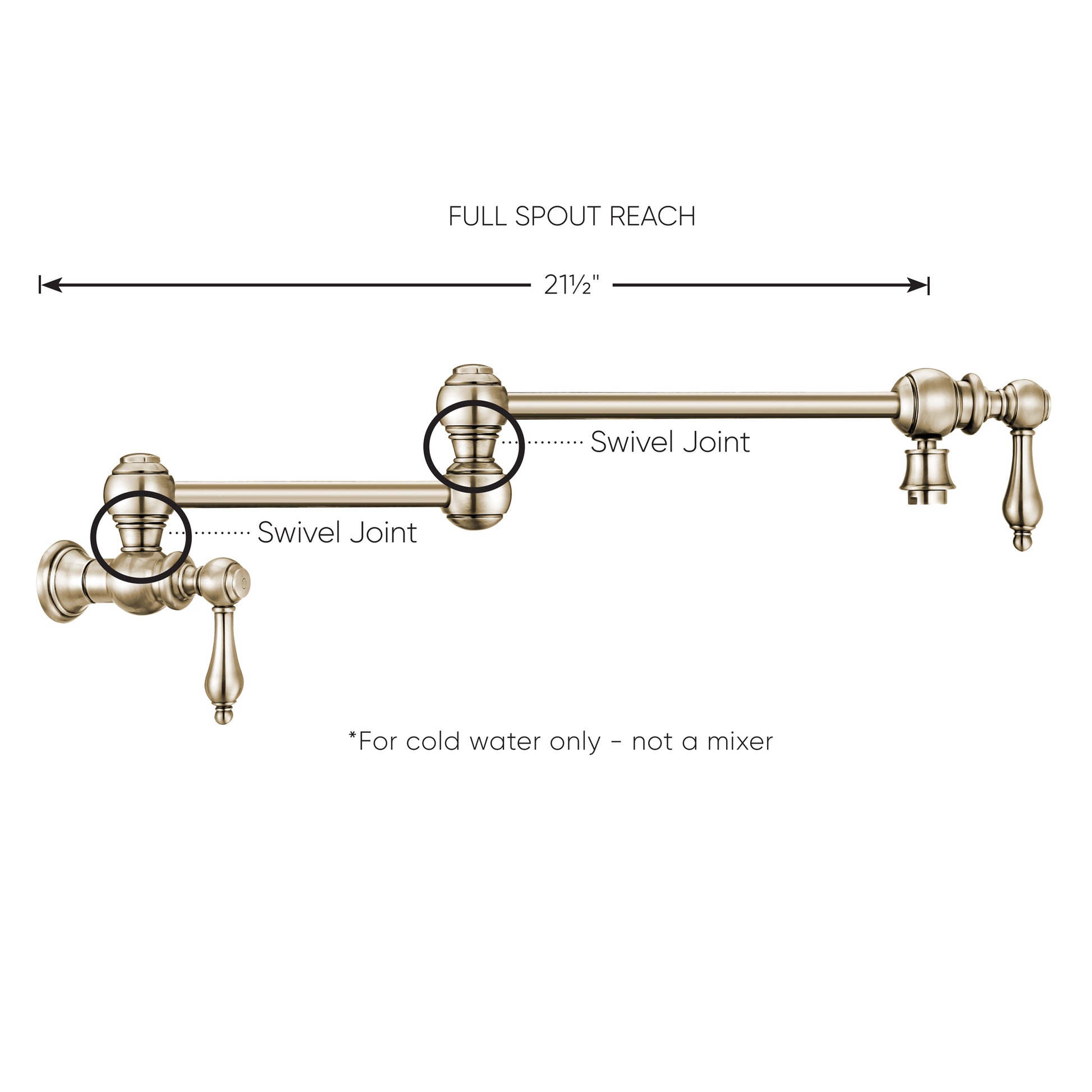 Whitehaus Vintage III Plus Polished Nickel Brass Wall Mount Retractable Swing Spout Pot Filler With Lever Handles