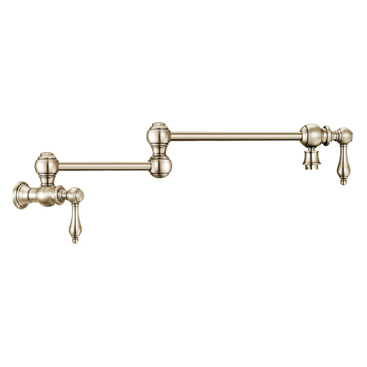 Whitehaus Vintage III Plus Polished Nickel Brass Wall Mount Retractable Swing Spout Pot Filler With Lever Handles