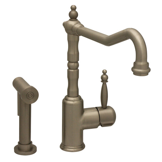 Whitehaus WH2070800-BN Jem Collection Single Lever Handle Faucet with Traditional Swivel Spout and Solid Brass Side Spray
