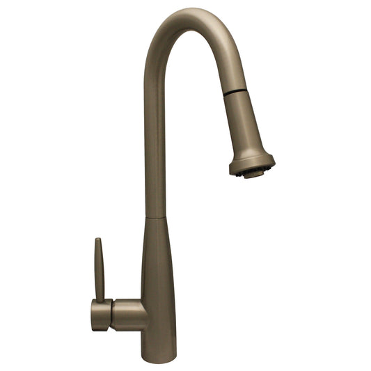Whitehaus WH2070838-BN Jem Collectin Single Hole/Single Lever Handle Faucet with a Gooseneck Swivel Spout and Pull-Down Spray Head