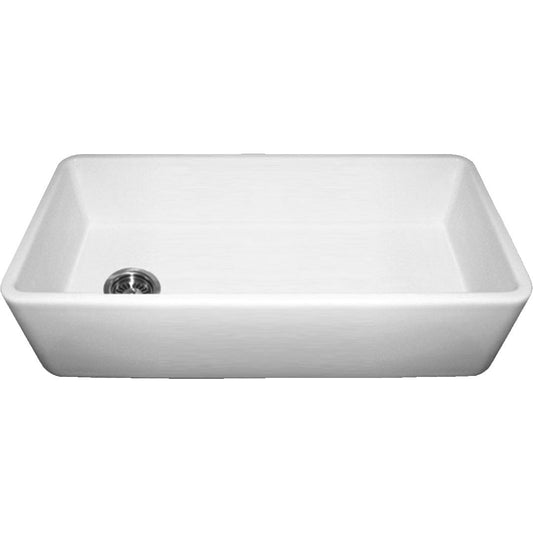 Whitehaus WH3618-WHITE Farmhaus Fireclay Duet Series Reversible Sink with Smooth Front Apron